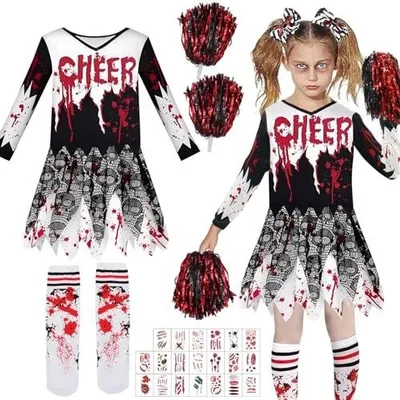 Zdjęcie produktu dla Kostium cheerleaderki zombie dla dziewczynek sukienka