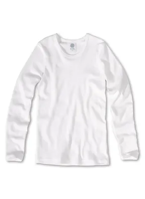 Produktbild von Sanetta Uni Jungen Mädchen Unterhemd T-Shirt mit Arm Langarm Baumwolle - Weiß / Größe: 152 (10-11 Years)