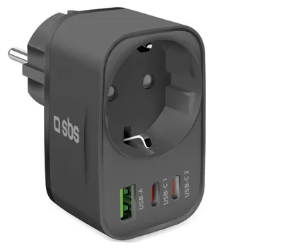 Produktbild von SBS TETRPLUG1USB2CPD30, Drinnen, AC, 250 V, Schwarz
