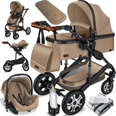 Produktbild von KESSER® Loops 3 in 1 Kinderwagen Kombikinderwagen Komplettset incl. Babywanne & Buggy Sportsitz & Auto-Babyschale - Voll-Gummireifen - Wickeltasche/Regenschutz/Kindertisch Set