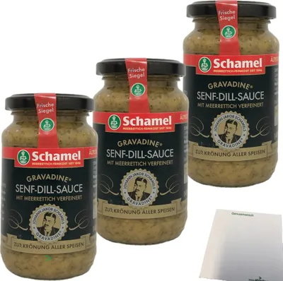 Produktbild von Schamel Senf-Dill-Sauce Gravadine mit Meerrettich verfeinert 3er Pack (3x140ml Glas) + usy Block