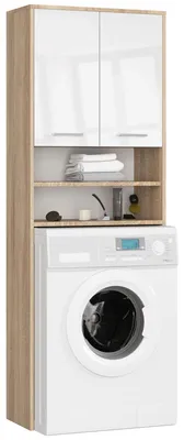 Image de Armoire-lavabo pour machine à laver - Avec étagère - 64 x 180 x 30 cm - 30 kg - 2 portes - Blanc