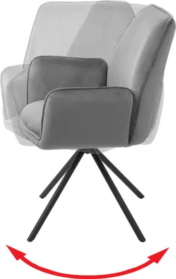Image de lot de 6 chaises de salle à manger HWC-G67, chaise de cuisine avec accoudoirs, pivotante Auto-Position, velours MVG ~ gris foncé, pieds noirs