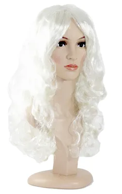 Produktbild von lange lockige Perücke weiß/hellblond für Damen