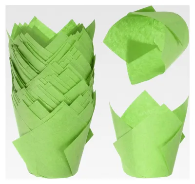 Produktbild von 50 Stück Tulpen-Backförmchen für Cupcakes und Muffins, fettbeständige Wrapper in Grün für Hochzeiten, Geburtstagsfeiern und Weihnachten