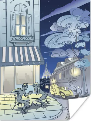 Produktbild von MuchoWow® Poster Paris - Zeichnung - Nacht 120x160 cm - Wandbilder