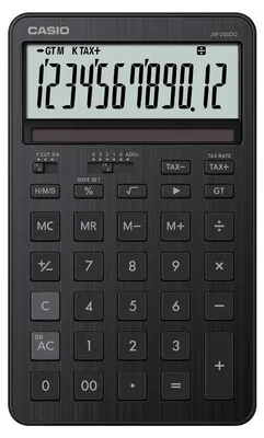 Produktbild von Casio JW-200DQ, Desktop, Einfacher Taschenrechner, 12 Ziffern, Batterie/Solar, Schwarz
