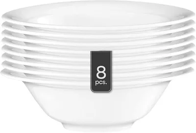 Imagen del producto de Boles para cereales, porcelana, blancos, juego de 8 unidades, diámetro 16 cm x altura 5 cm