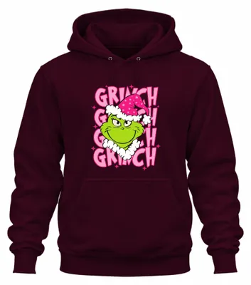 Productafbeelding van Grinch Kerstmis, ondeugend cadeau, groene en roze, Sinterklaasmuts, retro, uni, hoodie, sweater, bordeauxrood, maat S