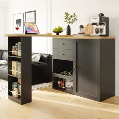 Produktbild von Odikalo Tresentisch 360° Drehbar Bartisch Stehschrank Kuchenschrank Schubladen Stauraum Schwarz