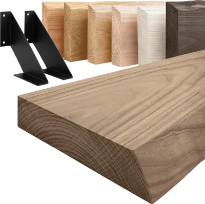 Produktbild von LAMO Manufaktur Wandregal Holz Baumkante  |  Regal Farbe:  Nussbaum | mit schwarzem Vintage Regalträger | 70 cm