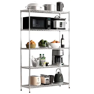 Zdjęcie produktu dla Schwerlastregal - Metallregal Himalaya verchromt 5 Böden 200 x 90 x 45 cm