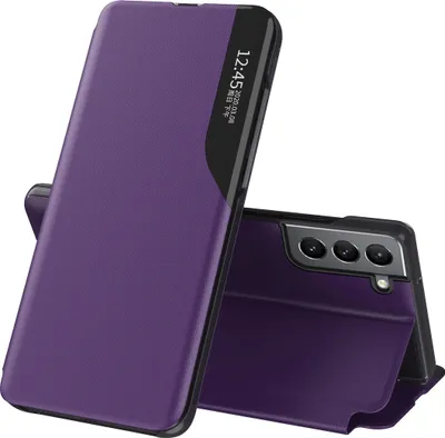 Image de Etui pour Samsung Galaxy S22 5G, étui en cuirPolyuréthaneavec fenêtre et fonction stand Violet