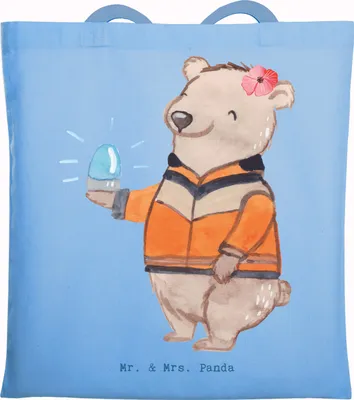 Produktbild von Mr. & Mrs. Panda Shopping Tasche Rettungswagenfahrerin Herz - Sky Blue - Geschenk, Tote Bag, Baumwollbeutel, Schultasche, Laptoptasche, Jutebeutel