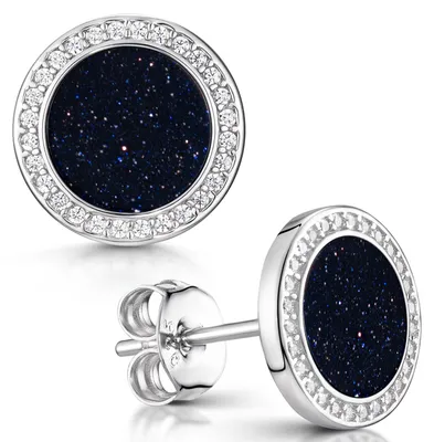 Produktbild von MATERIA Blaufluss Ohrstecker Glitzer rund - 925 Silber Damen Ohrringe rhodiniert mit Zirkonia SO-394-Blaufluss