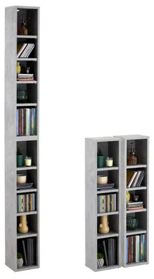Produktbild von CD DVD Blueray Regal CHART in Betonoptik – Zweiteiliges Medienregal, Aufbewahrung, CD-Ständer mit 10 Fächern für bis zu 160 CDs, 20x187 cm (B x H)