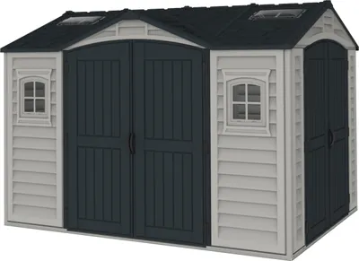 Produktbild von Duramax Kunststoff Gartenhaus 239x326 Geräteschuppen Garten Gerätehaus Drehtüren, H. 234 x B. 239 x T. 326 cm