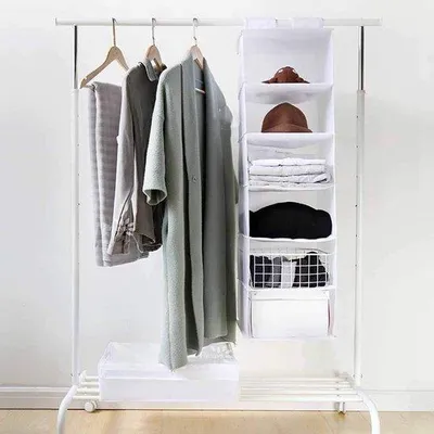 Produktbild von Hängender Schrankorganizer Faltbares hängendes Regal Hängender Aufbewahrungsschrank mit 6 Fächern für Textilien Hängender Stoffschrank für Pullover Kleidung Schwarz 20cm