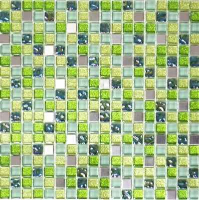 Produktbild von Mosani MOS92-0506, Mosaik, Glas, Metall, Grün, Indoor, Rechteck, 305 mm