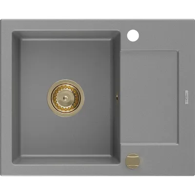 Obrázek produktu pro Mexen Enzo 1-miskový granitový dřez s odkapávačem 576 x 465 mm, Šedá, sifon Zlatá - 6506571005-71-G