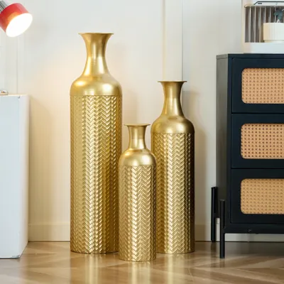 Obrázok produktu pre Sada troch podlahových vááz, kov, s textúrovaným vzorom, výška 50/66/83 cm, vintage dizajn