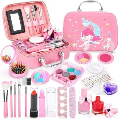 Produktbild von Kinder-Make-up-Schminkset – Wasbare & Nicht-Giftige Make-Up Spielzeugkoffer mit Nagellackset – Kreatives Schminkspiel für Kinder – Sicherer Spielzeug-Geschenk für Mädchen & Jungen