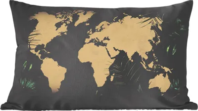 Produktbild von MuchoWow® Zierkissen Sofakissen Wohnzimmer Dekokissen 50x30 cm Weltkarte - Schwarz - Pflanzen - Wohnzimmerdekoration - Polster mit Photo