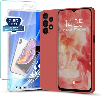 Produktbild von Hülle für Samsung Galaxy A13 mit 9H Displayglas Displayschutz Plus Case Cover Bumper Silikon Softgrip Schutzhülle Farbe: Rot