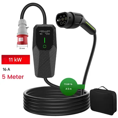 Produktbild von 6/8/10/13/16A 3 Phase 11KW Type 2 EU EV Ladekabel Schuko Für Elektroautos EV Charger Einstellbarer Strom Tragbares Ladegerät 5M Schwarz