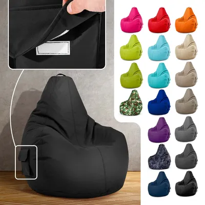 Produktbild von Green Bean Sitzsack mit Rückenlehne "Cozy" 80x70x90cm - Gaming Chair mit 230L EPS Perlen Füllung - Schwarz