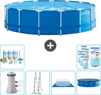 Obrázek produktu pro Kulatý rámový bazén Intex - 457 x 122 cm - modrý - včetně čerpadla - žebříku - krycí plachty - balení pro údržbu krytu - filtru