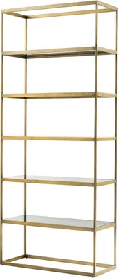 Produktbild von Casa Padrino Luxus Regalschrank Messing / Grau 95 x 40 x H. 225 cm - Edelstahl Schrank mit 5 Glasregalen - Büromöbel - Wohnzimmermöbel