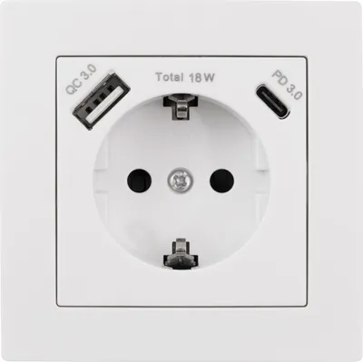 Produktbild von Schutzkontakt-Steckdose "Flair", 1x USB-C - 18W Quickcharge - 1x USB-A, weiß, matt