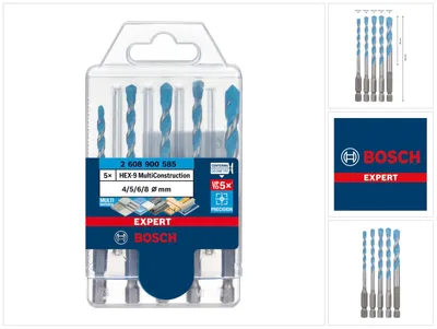 A set of drill bits in their packaging, with additional product shots.