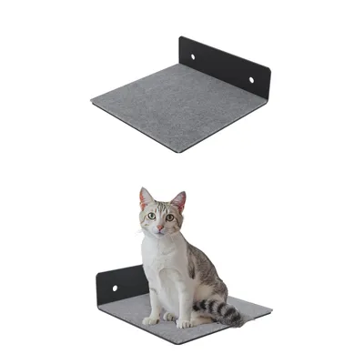 Image de QLS Étagère pour chat 20 x 20 cm Étagère murale Mur d'escalade pour chat Noir avec feutre 11445