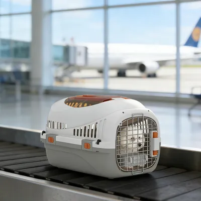 Produktbild von Transportbox für Katzen & Kleinhunde, Hundetransportbox Kunststoff-Stahl, Hellgrau | 49 x 32 x 31 cm | bis 4 kg | Dachöffnung