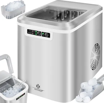 Produktbild von KESSER® Eiswürfelbereiter | Eiswürfelmaschine Edelstahl | Ice Maker | 12 kg 24 h | Zubereitung in 7 min | 2,2 Liter Wassertank | 2 Eiswürfel-Größen | LED-Display | Selbstreinigungsfunktion | Silber