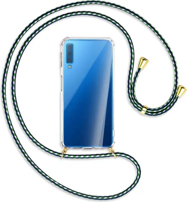 Produktbild von Handykette Backcover-Schutzhülle mit Band (Metall goldfarben) für Samsung Galaxy A7 2018 - grün/blau/weiß
