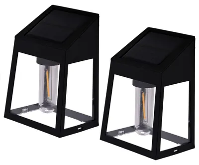 Produktbild von 2x LED Solar-Wandleuchte, Schwarz, Dämmerungssensor, H 13,6 cm