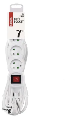 Prodlužovací kabel 7 m / 4 zásuvky / s vypínačem / bílý / PVC / 1 mm2