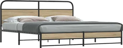 Image de Lit métallique sans matelas chêne fumé 200x200 cm