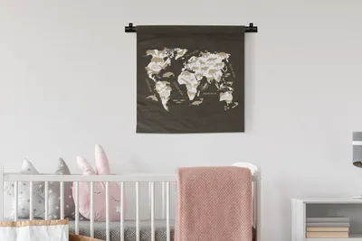 Produktbild von MuchoWow® Wandteppich Wandbehang Weltkarte - Weiß - Tiere 60x60 cm Tapisserie Dekoration Wandtuch - Dekorationen - Wand Decke
