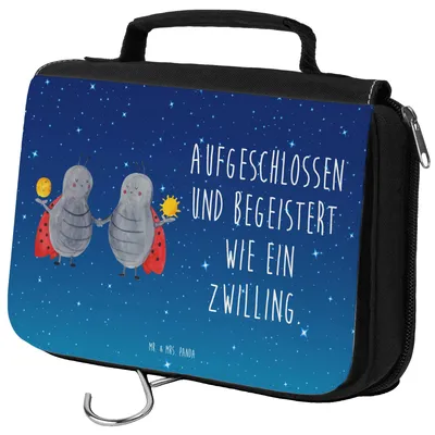 Produktbild von Mr. & Mrs. Panda Kosmetiktasche Sternzeichen Zwilling - Sternenhimmel Blau - Geschenk, Make-Up Tasche, Kulturbeutel, Glückskäfer, Geburtstag Mai, Zwillinge, duschbeutel