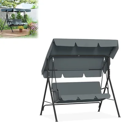 Productafbeelding van Hollywood schommelbank voor de tuin, geschikt voor 3 personen, met zonnedak, belastbaar tot 200 kg, weerbestendige schommelbank met comfortkussens en antislipvoeten, antraciet/193x110x152 cm