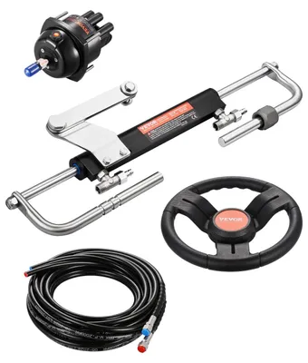 Immagine prodotto di Set di timoniere idrauliche per fuoribordo VEVOR 90 CV, con volante da 342,9 mm, pompa di sterzo, cilindro idraulico e due tubi flessibili da 7924,8 mm