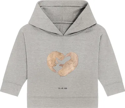 Produktbild von Mr. & Mrs. Panda Organic Baby Hoodie Otter Herz 24. - 36. Monat - Heather Grey - Geschenk, Kapuzensweatshirt, Hochzeitstag, Liebe, Kapuzenshirt