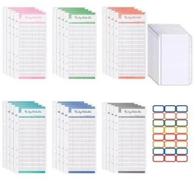 Produktbild von Budgetplaner, Zubehör für Budgetmappe, A6-Budgetplaner, Deutsch, 36 Budgetplaner, Blätter und 12 transparente Schutzhüllen im Format A6, sowie ein Aufkleberset, zur Aufbewahrung von Geld, Budgetordner, Nachfüllpapier, Geldorganizer