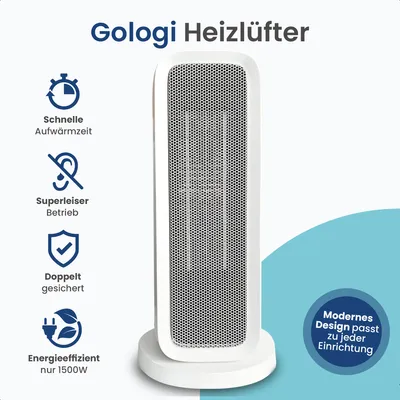 Produktbild von Gologi Heizlüfter mit Thermostat - Elektroheizung - Heizgerät - Steuerbar per App und Touch-Bedienung - 1500W