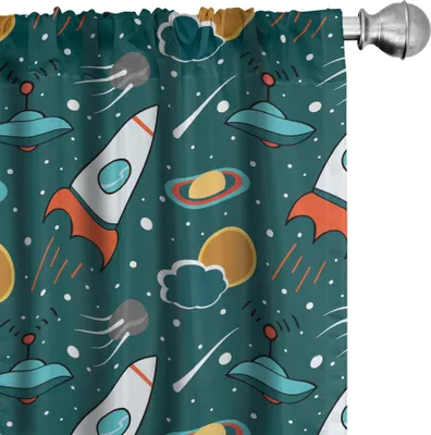 Produktbild von ABAKUHAUS Raumschiff Vorhänge, Gardinen, Weltraum-Karikatur mit punktierten Hintergrund-futuristischen Themen Saturn Sun und Nebelfleck, 2 Stück 75 x 175 cm, Mehrfarbig