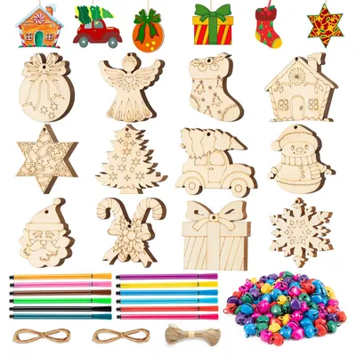 72 Holz-Weihnachtsanhänger, Weihnachtsbaumdeko, zum Bemalen, Bastelset